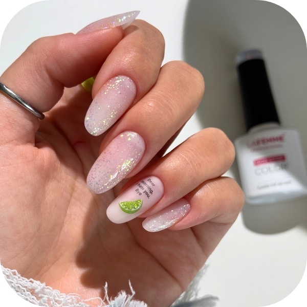 unghie decorate estive con glitter e stiker lime