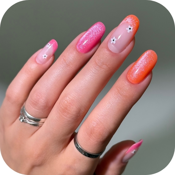 unghie estive colorate 2026 rosa e arancio