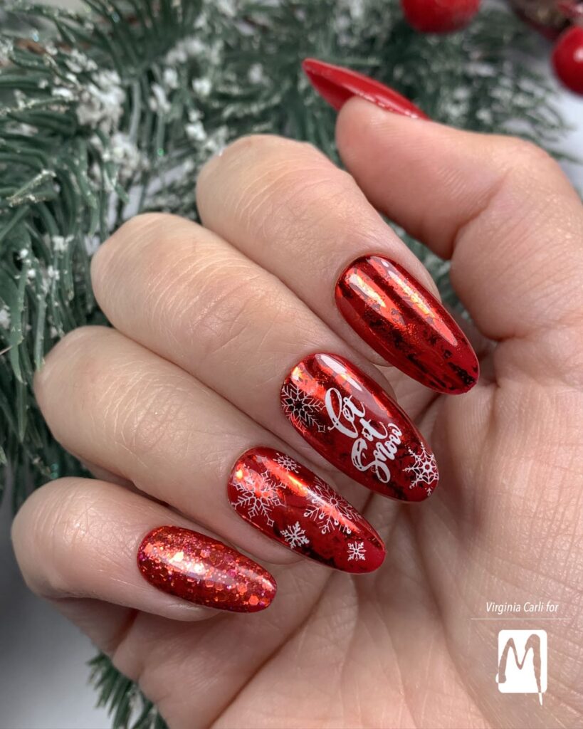 unghie rosse natale con stamping