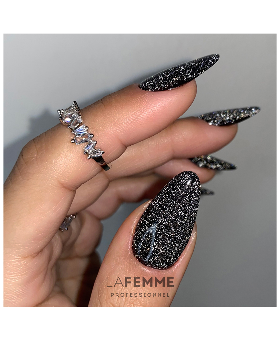 unghie nere glitter